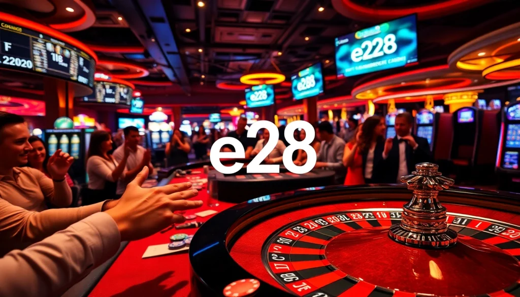 Players enjoying a thrilling game at the casino's e28 roulette table, capturing high-stakes excitement.
