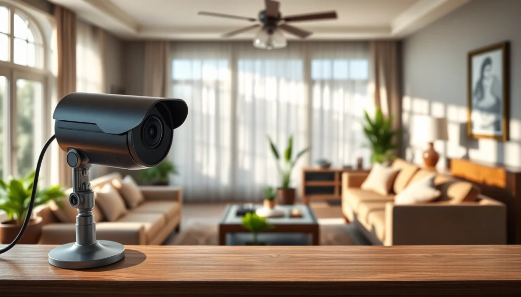 Caméra espion nestled in a modern living room, showcasing discreet surveillance technology in action.